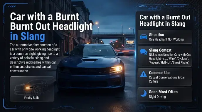 Car With a Burnt out Headlight in slang